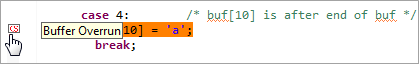 annotated screenshot fragment: Hover over a warning marker to see the class of the corresponding warning