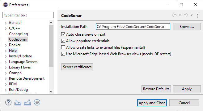 screenshot: preferences dialog