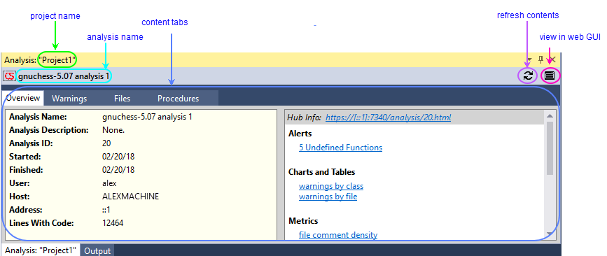 annotated screenshot: Analysis Report view