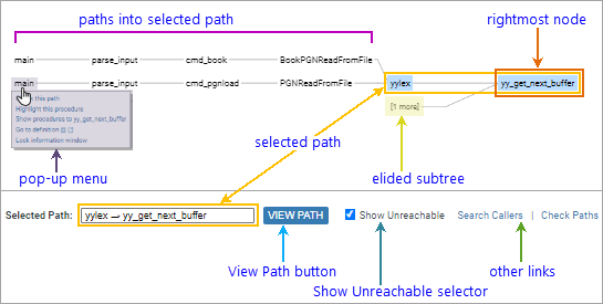 annotated screenshot fragment: path exploration tool