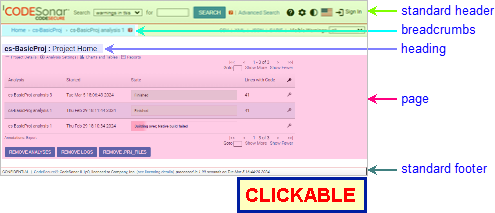 Screenshot: generalized page layout, with annotations
