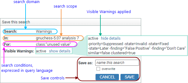Annotated Screenshot Fragment: Save This Search link, with expansions