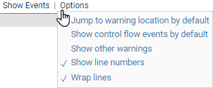 screenshot fragment: warning report options menu