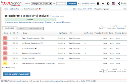 Screenshot: home page for HTML output of analysis results