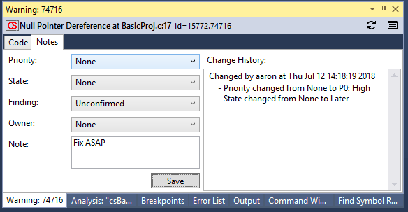 Notes tab