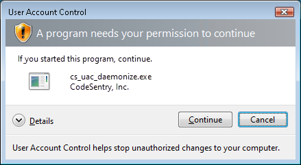 screenshot: UAC dialog